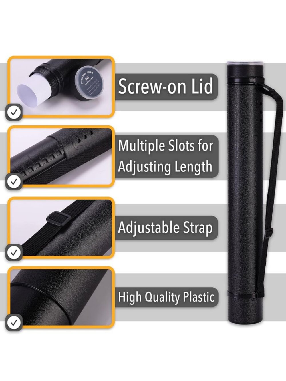 Poster Storage Tube with Strap, 25"-40" Extendable Black NEW - Picture 8 of 8